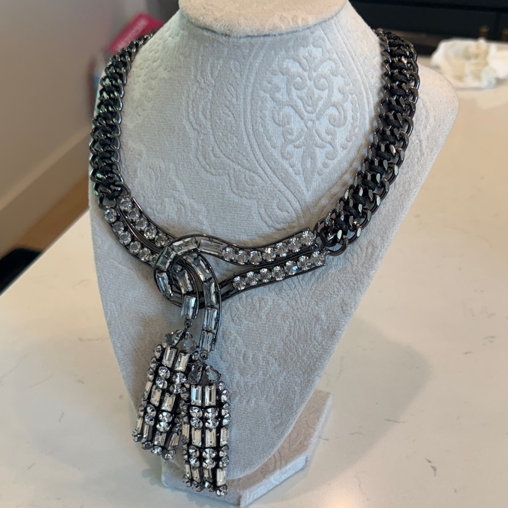 BCBGMaxAzria Silver and Black Tassel Necklace